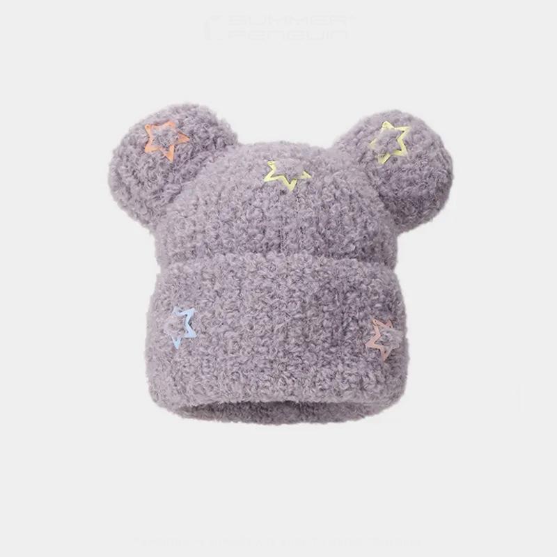 Новая зимняя шапка-пуловер в корейском стиле с милым медведем, утолщенная вязаная шапка для женщин, мягкая теплая вязаная шапка, чтобы показать маленькое лицо
