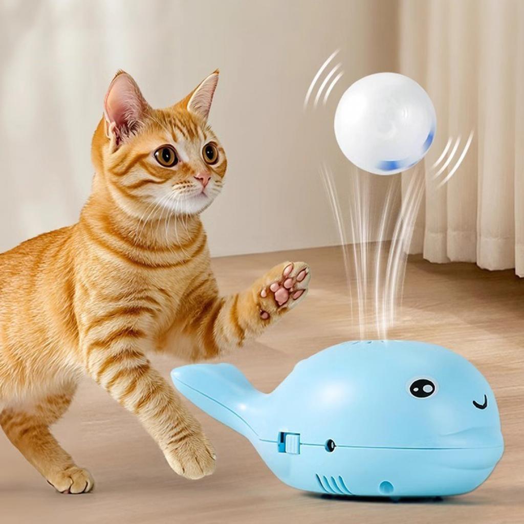 Interactive Cat Toys Electric Jet Floating Ball Cat Toy Whale Shaped Cat Toy Portable USB Dual Function Fan Pet Toy for Teaser