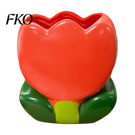 Girly Room Decor Accessories Tulip Makeup Brush Holder, Resin Cosmetic Organizer for Vanity Desk, Cute Flower Pen Sweet Style Cup Office