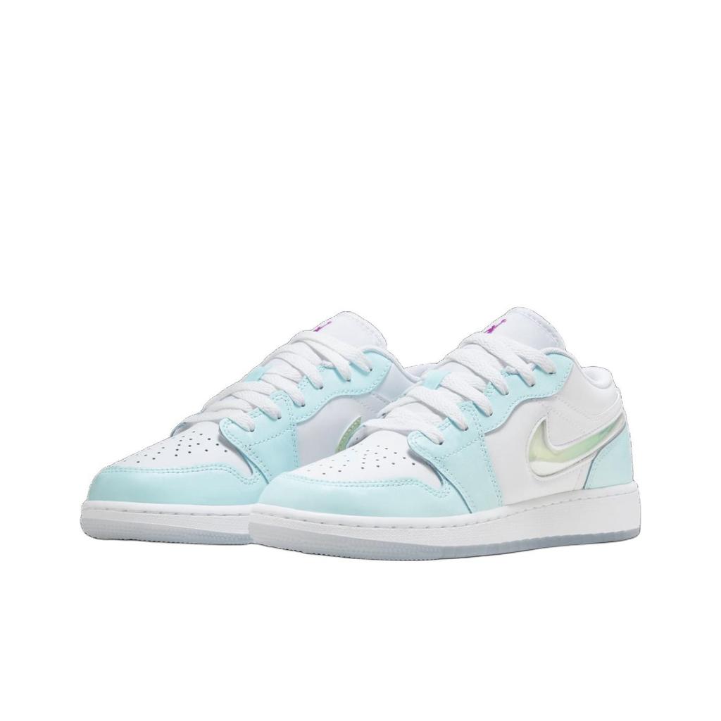 Детские кроссовки Air Jordan 1 Low SE GS Glacier Blue разноцветные белые суперфиолетовые HJ3481-491