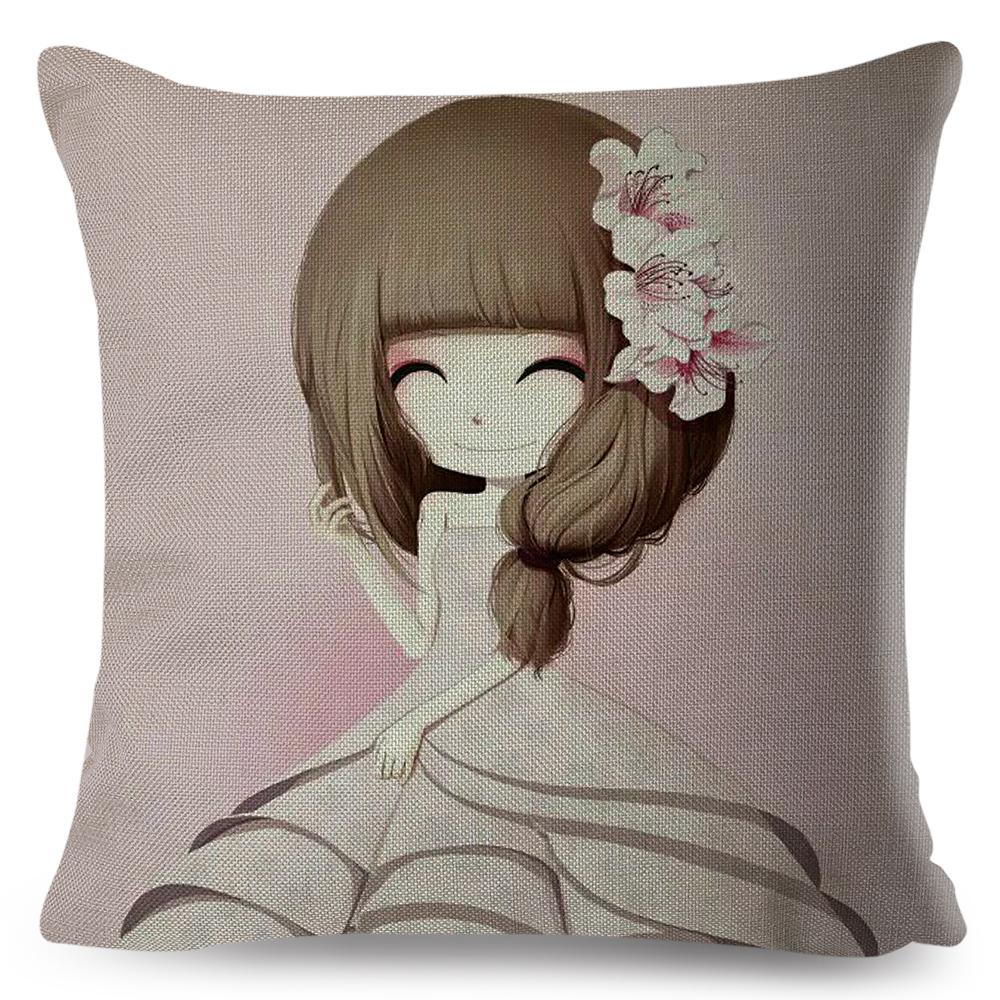 Dreamy Scene Illustrated Cushion Cover Umbrella Flower Soft Background Art Print Soft Square Pillow Modern Home Decor xcm