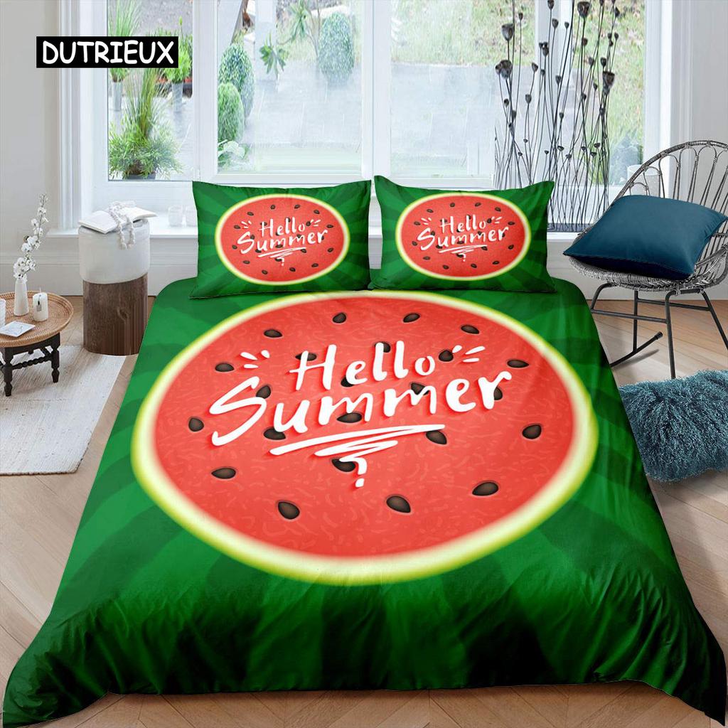 Watermelon Duvet Cover Set Hawaiian Bedding Set King Size Microfiber Summer Fruit Theme Comforter Cover for Kids Boys Girls Teen