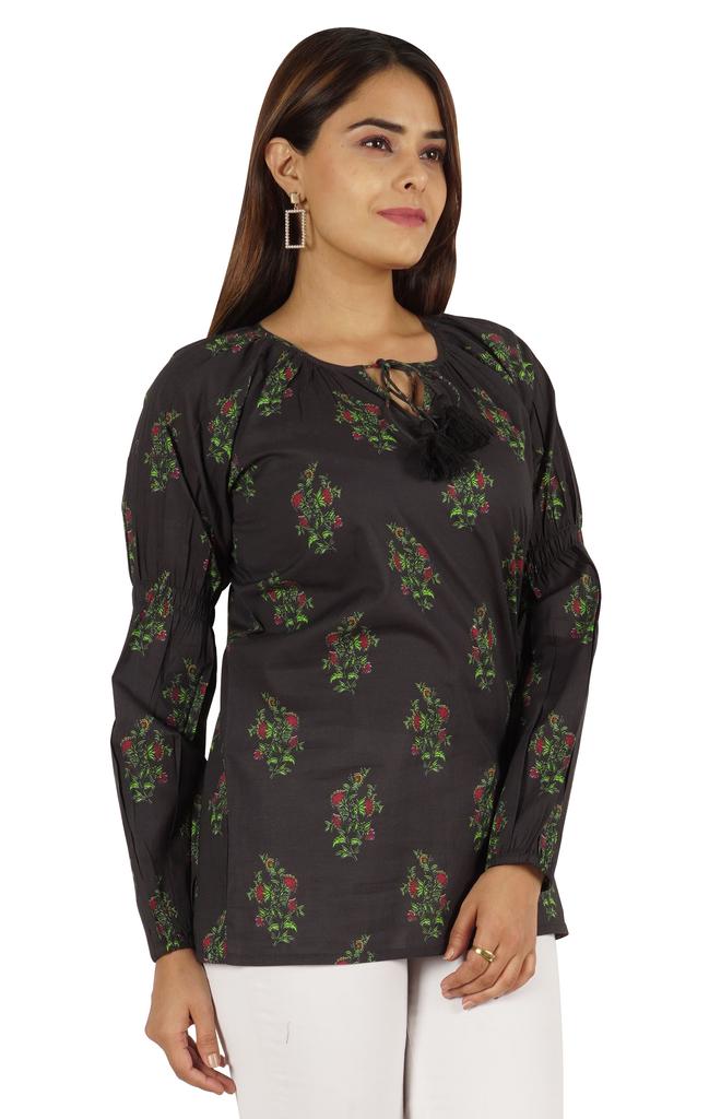 Moomaya Женская рубашка-туника из хлопка с длинными рукавами и принтом в этническом индийском стиле
