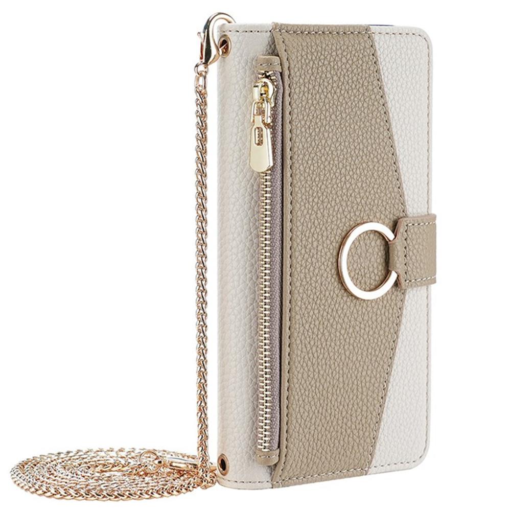 For Samsung Galaxy XCover7 Pro Case Mirror Wallet Leather Phone Cover with Chain Shoulder Strap