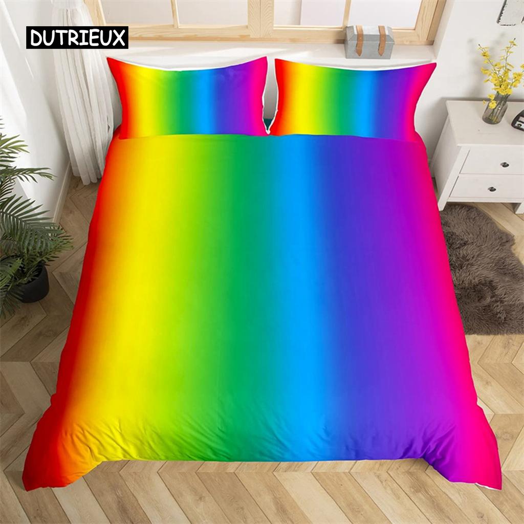 Rainbow Gradient Duvet Cover Set Queen Size Rainbow for Kids Girls Cute Style Bedding Set Polyester Single King Twin Quilt Cover