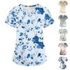 Women's Fashion V-neck Short Sleeve Workwear With Pockets Printed Tops