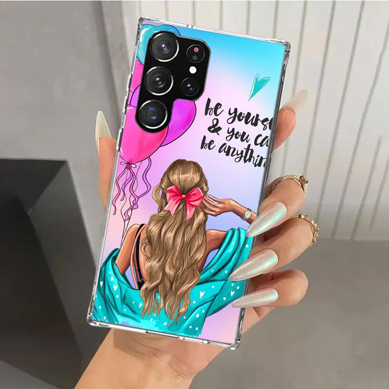 Женская Модная Девушка Супер Мама Чехол для Телефона с Малышом для Samsung Galaxy S26 S24 S23 Ultra S25 Edge S22 S21 Plus S20 FE + Мягкий Печатный Чехол