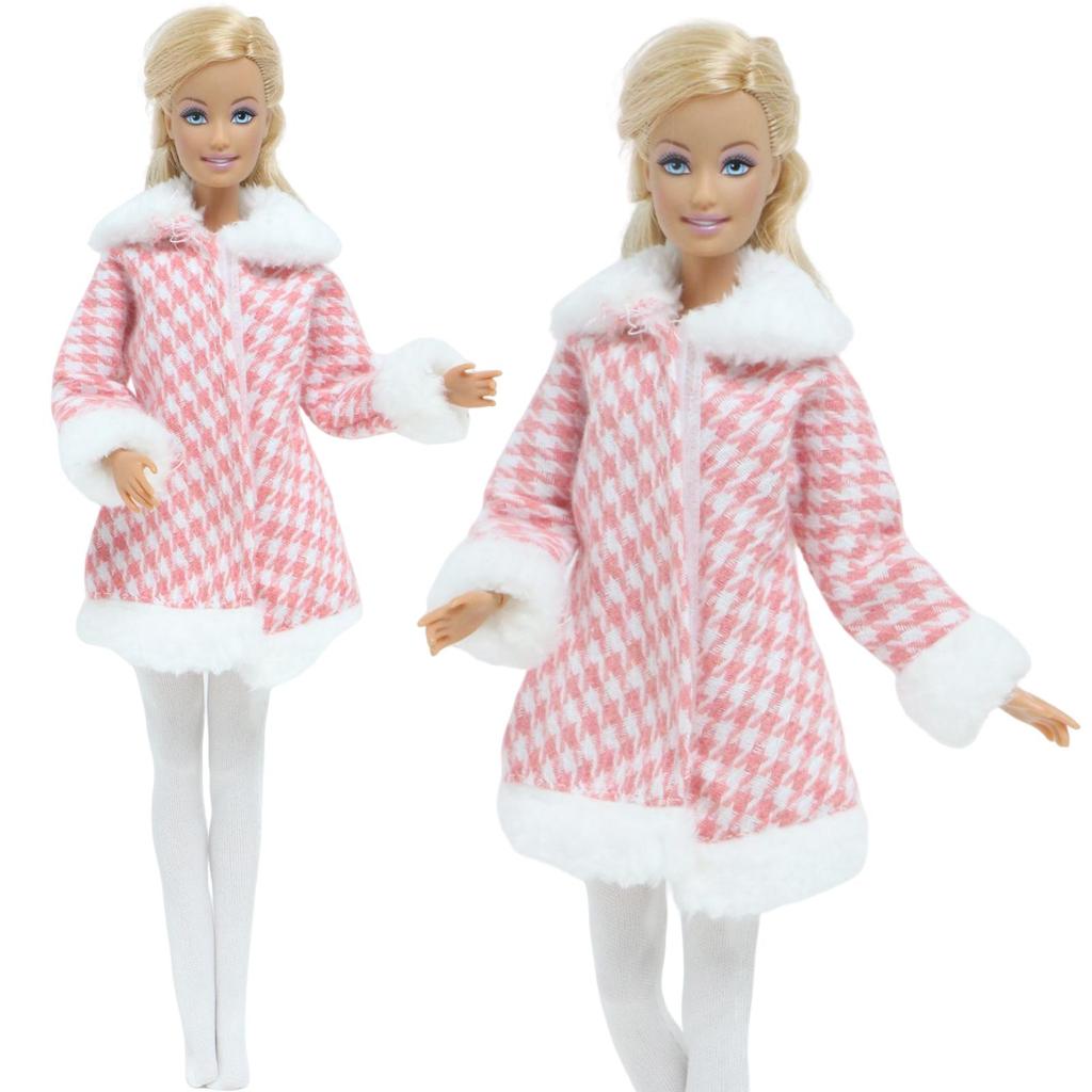 Doll Clothes + Stocking for 30cm Dolls Houndstooth Winter Furry Coat Sweet Outfit 30cm 1/6 Dolls Accessories Girl Kids Toy