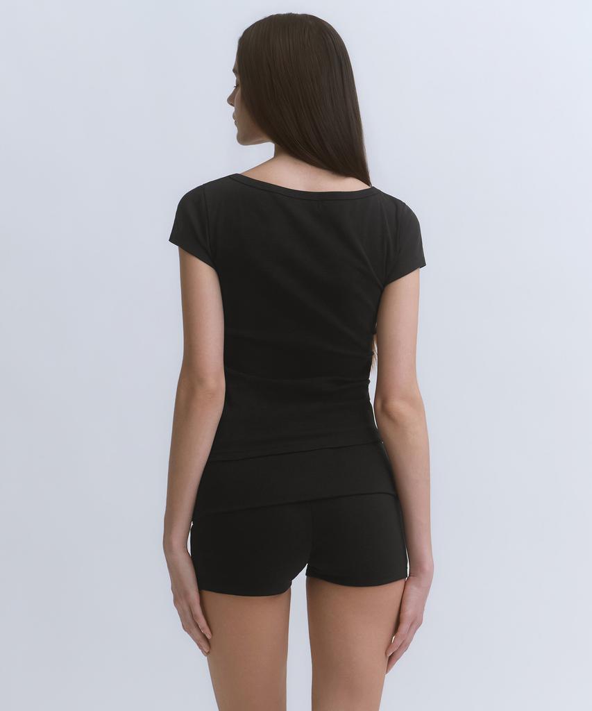 MUSINSA STANDARD WOMAN Women'S Slim Boat Neck Cap Sleeve T-Shirt [Black]