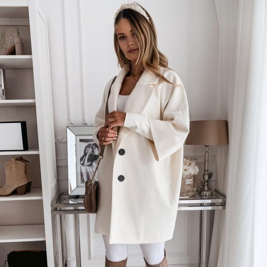 Женское зимнее пальто с отложным воротником и карманами, однотонное двубортное утепленное пальто свободного кроя с рукавами три четверти