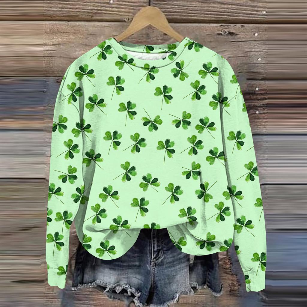 Women's Fashion St Patricks Day Printed Long Sleeve Loose Round Neck Sweatshirt Top Fall
