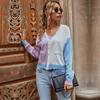 Повседневный тренд Универсальные осенние повседневные женские куртки с длинными рукавами Цветные блоки свитер Кардиган Короткий раздел