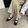 French Retro Mary Jane Shoes Women's Autumn Models with Flat Bottom Woven Square Head Single Shoes Inner Height Increase with Skirt Women's Shoes
