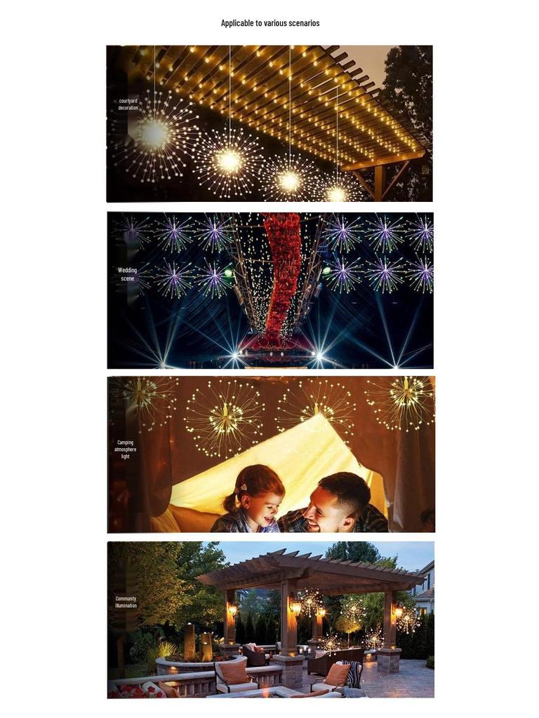 Светодиодные гирлянды-фейерверки на солнечной батарее - Погодоустойчивая звездная атмосфера одуванчика для кемпинга и навесов