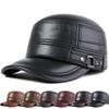 Spring Fall And Winter Middle-aged And Elderly People Warm Leather Elderly Hat Men's Ear Protection Cowhide Flat Top Duck Tongue Cap
