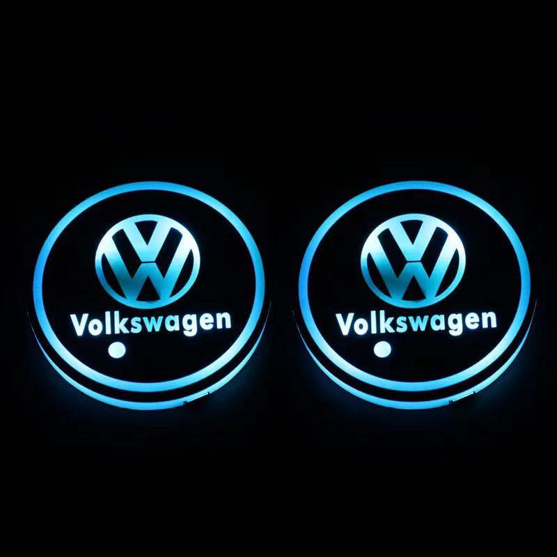 Valve Stems Caps 7 Color LED Car Water Cup Pad Cup Holder Light Luminous Coaster For VW Volkswagen R Rline Polo GTI Jetta Golf CKD1