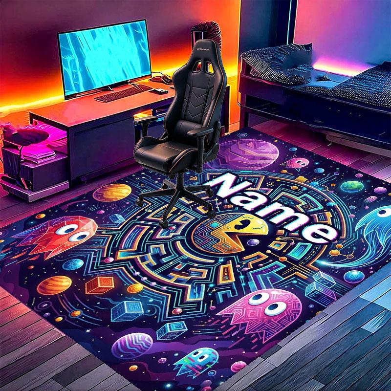 Custom Name Personalized PAC MAN Print Carpet, Versatile Home Decor Rug, for Playroom, Apartment, Balcony, Entryway, Hallway Gift
