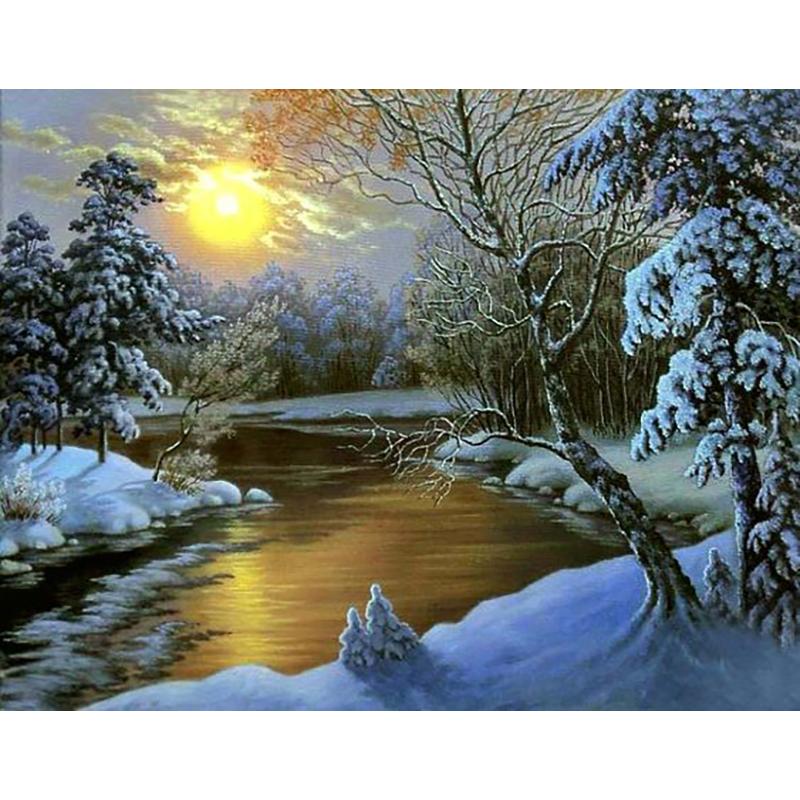 Снежный пейзаж «сделай сам», 5D алмазная живопись, полная круглая дрель, пейзажная вышивка, набор для вышивки крестом, мозаика, искусство, настенный подарок, домашний декор