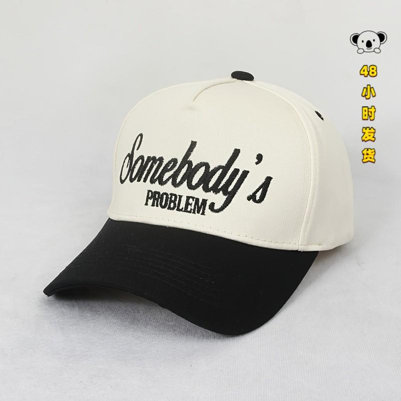 Embroidered Letter Trucker Cap Cotton-Linen Blend Baseball Hat Unisex Flat Top Wide Brim Adjustable-Free