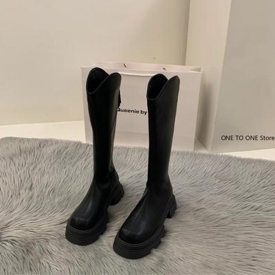 Женские сапоги на высоком каблуке с длинными трубами, осень/зима, новый стиль, толстая основа, грубые сапоги для езды на велосипеде с V-образным вырезом, стройнящие, коричневые