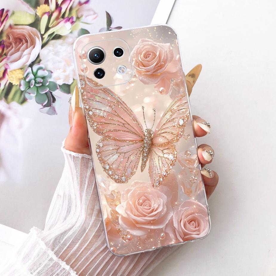For Xiaomi Mi 11 Lite Case Luxury Flowers Butterfly Painted Cover Soft Silicone Case For Xiaomi Mi 11 Pro Mi11 Ultra Fundas Bags