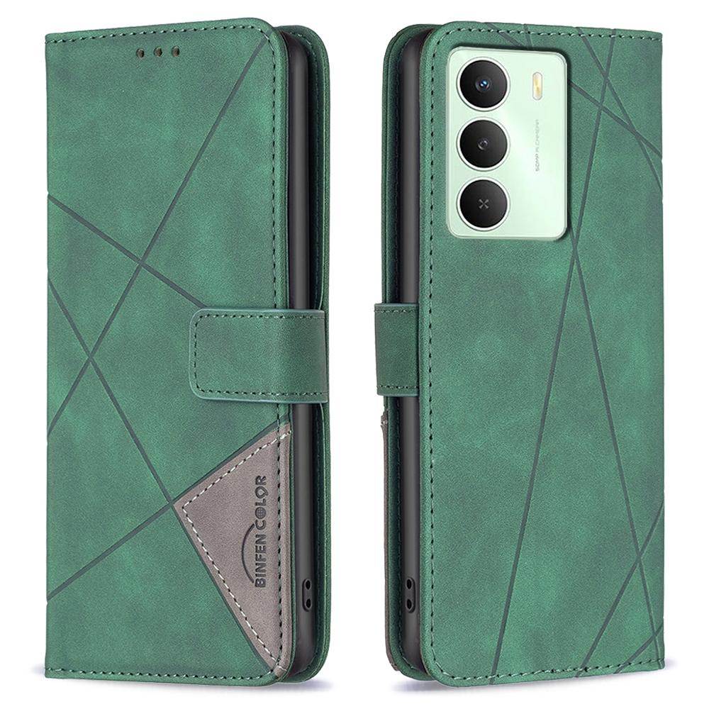 BINFEN COLOR For Realme 14x 5G Phone Case Wallet Stand Geometry Imprinted Leather Cover