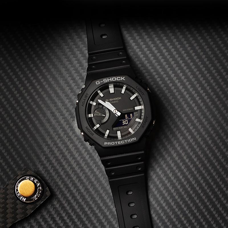 Casio Мужские часы с двойным дисплеем (жидкокристаллический/аналоговый) Серия Черные Часы GA-2100-1APR GA-2100-1APR