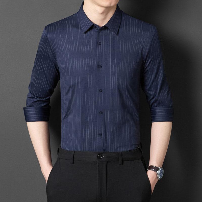 Модные рубашки для мужчин, одежда в полоску с отложным воротником, деловые рабочие рубашки, весенне-осенняя одежда с длинными рукавами