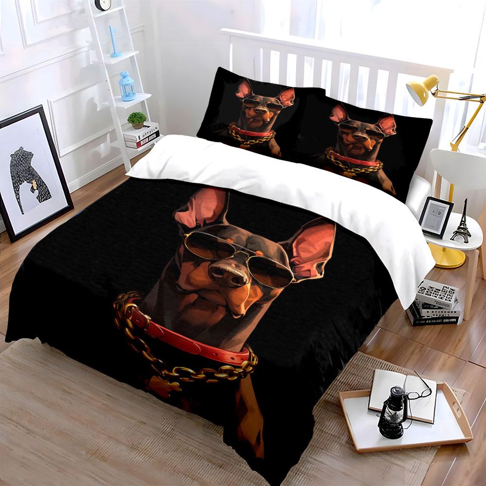 Doberman wearing sunglasses necklace Bedding sets Duvet cover sets Duvet covers Pillowcases(1 * Duvet Cover 2 * Pillowcases without duvet insert)