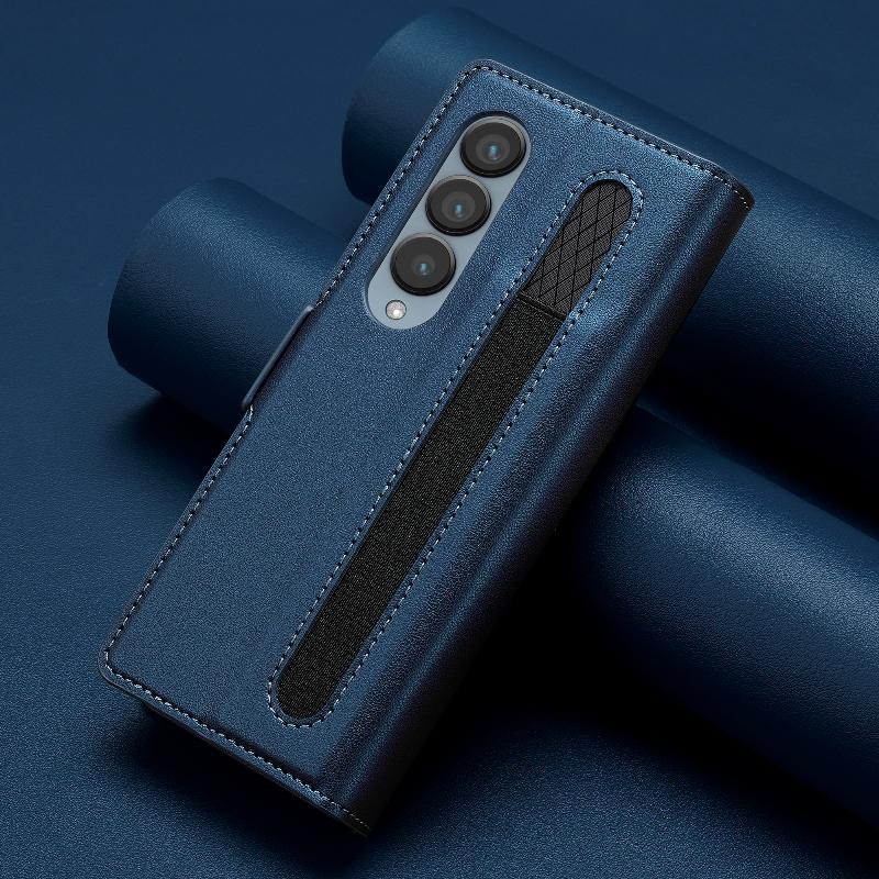 Магнитный откидной кожаный чехол для телефона Samsung Galaxy Z Fold4/Z Fold 3 со встроенным кошельком-картхолдером и слотом для стилуса(Исключая ручку)