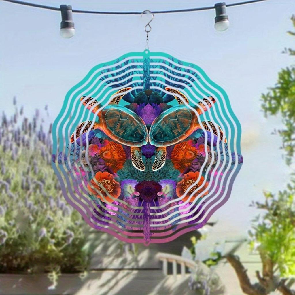 Turtle Floral Wind Chime 10 Inch Metal Outdoor Decor for Garden Balcony Vibrant Blue Green Orange Purple Hanging Ornament with 360 Swivel Hook