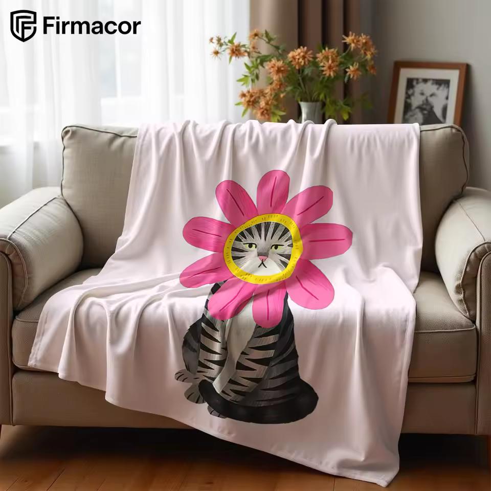 Flower Tabby Cat Lightweight Microfiber Soft Christmas Fleece Blanket Warm Cozy Throw for Bed Sofa Office Travel All Season