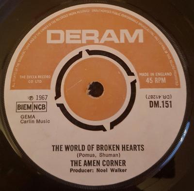 7-дюймовая пластинка AMEN CORNER - Мир разбитых сердец DM151 Deram 1967 UK Рок Б/У