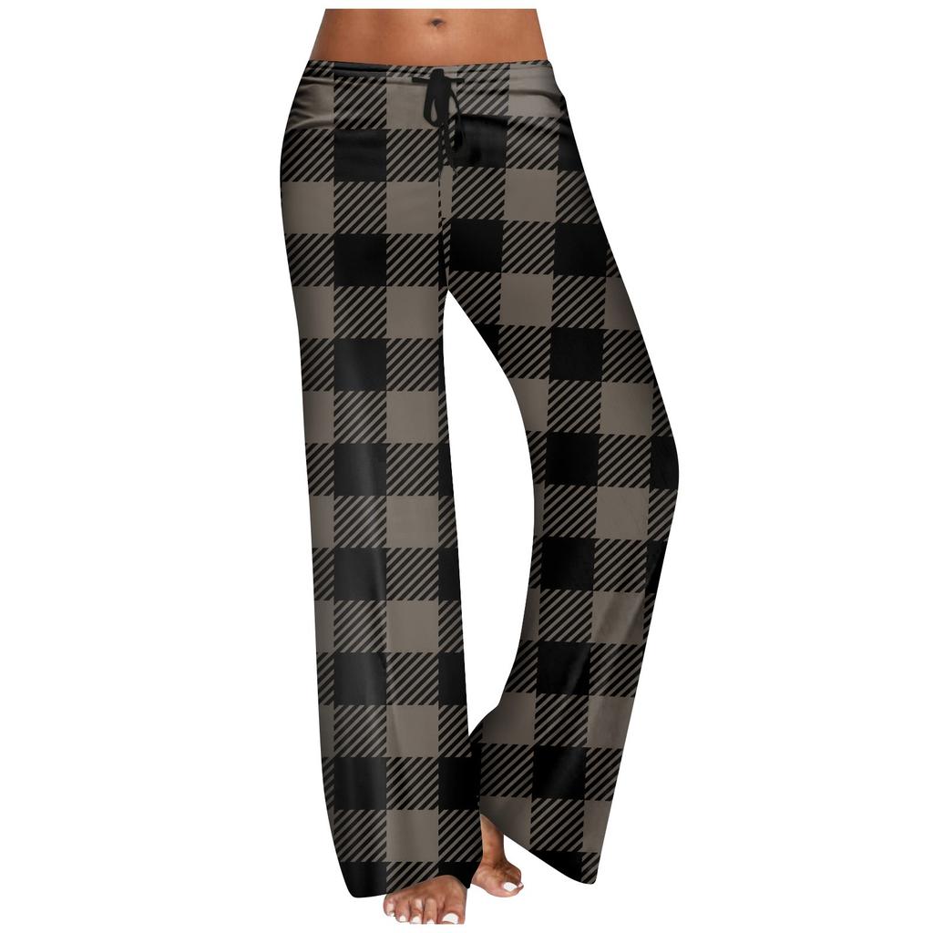 Women's Casual Strapping Wide Leg Pants With Plaid Printed Casual Pants
