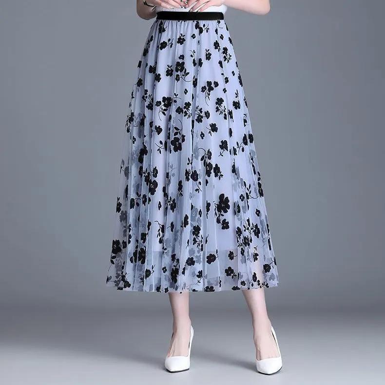 Женская летняя юбка из тюля Элегантная повседневная юбка-миди из сетки свободного кроя