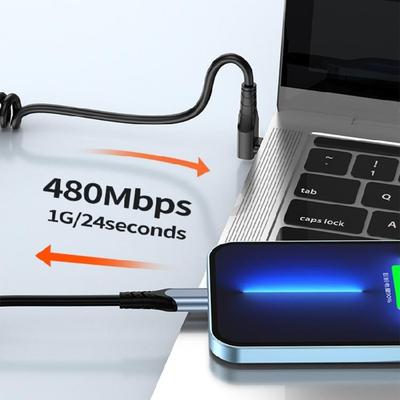 Спиральный USB C - USB C кабель, гибкая длина, PD60W, быстрая зарядка, передача данных для телефонов, планшетов, шнур питания, линия данных