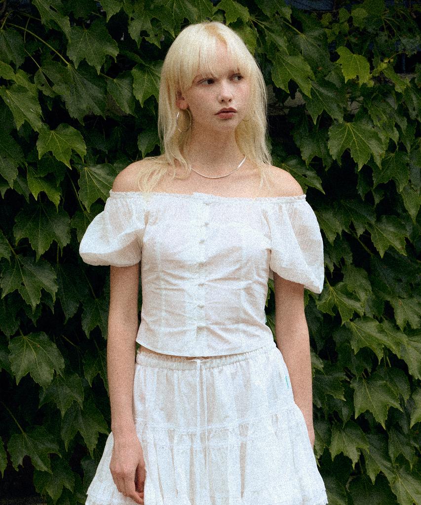 INSTANTFUNK Shirred Puff Blouse - White
