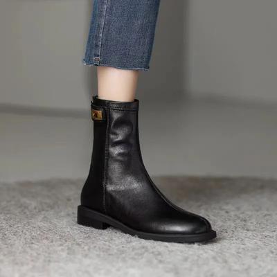 Модные женские туфли женские ботильоны распродажа металлические украшения современные ботинки женские новые молния сзади однотонные туфли для женщин