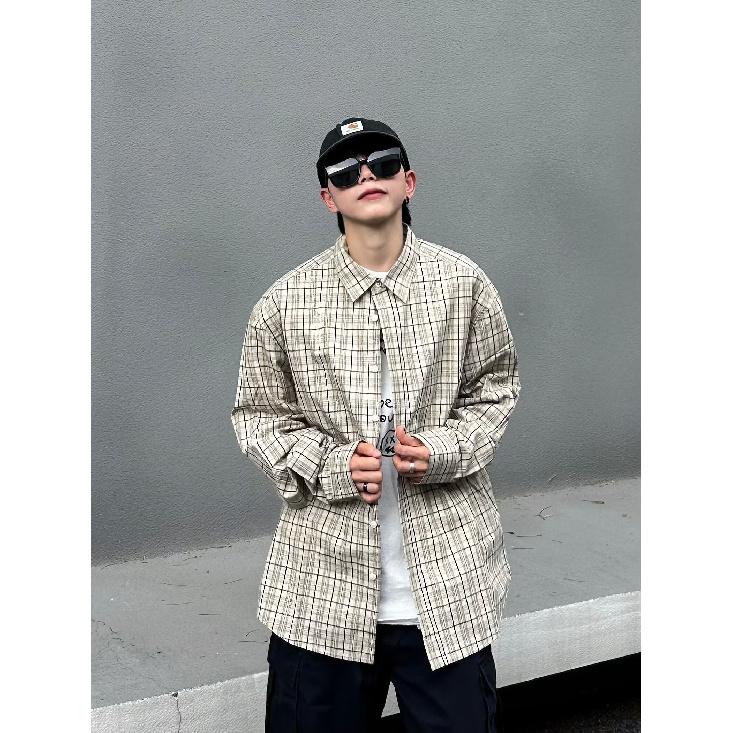 2024 Клетчатая рубашка с длинным рукавом в японском стиле Гонконга Ins Свободная рубашка для мальчиков Летнее модное универсальное повседневное пальто