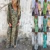 Women's Long Sleeve V-Neck Loose Fit Leopard Print Maxi Dress with Pockets, Multiple Colors & Patterns