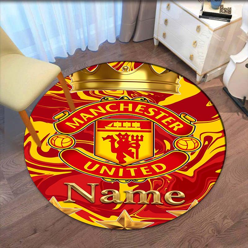 Custom Name Manchester United Printed Round Rug Carpet Chair Rug Area Rug Entryway Doormats,for Office Chair Living Room Bedroom Kitchen Room.