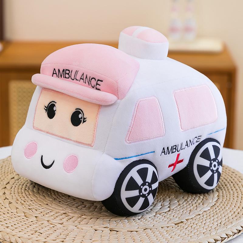 Cute Plush Toy Car: Ambulance, Police, Taxi, Children's Cushion Doll Model