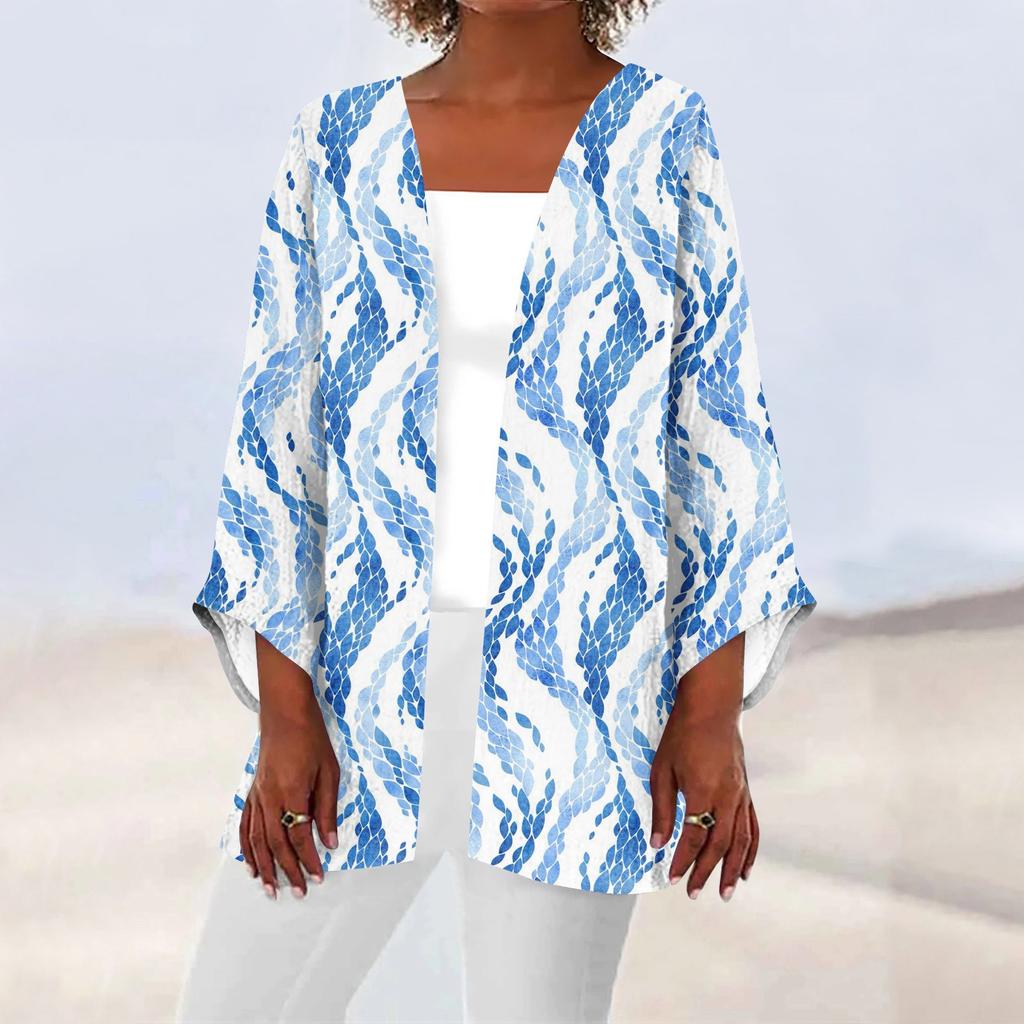 Women's Casual Fashion Printed Lightweight Medium Length Jacket Cardigan