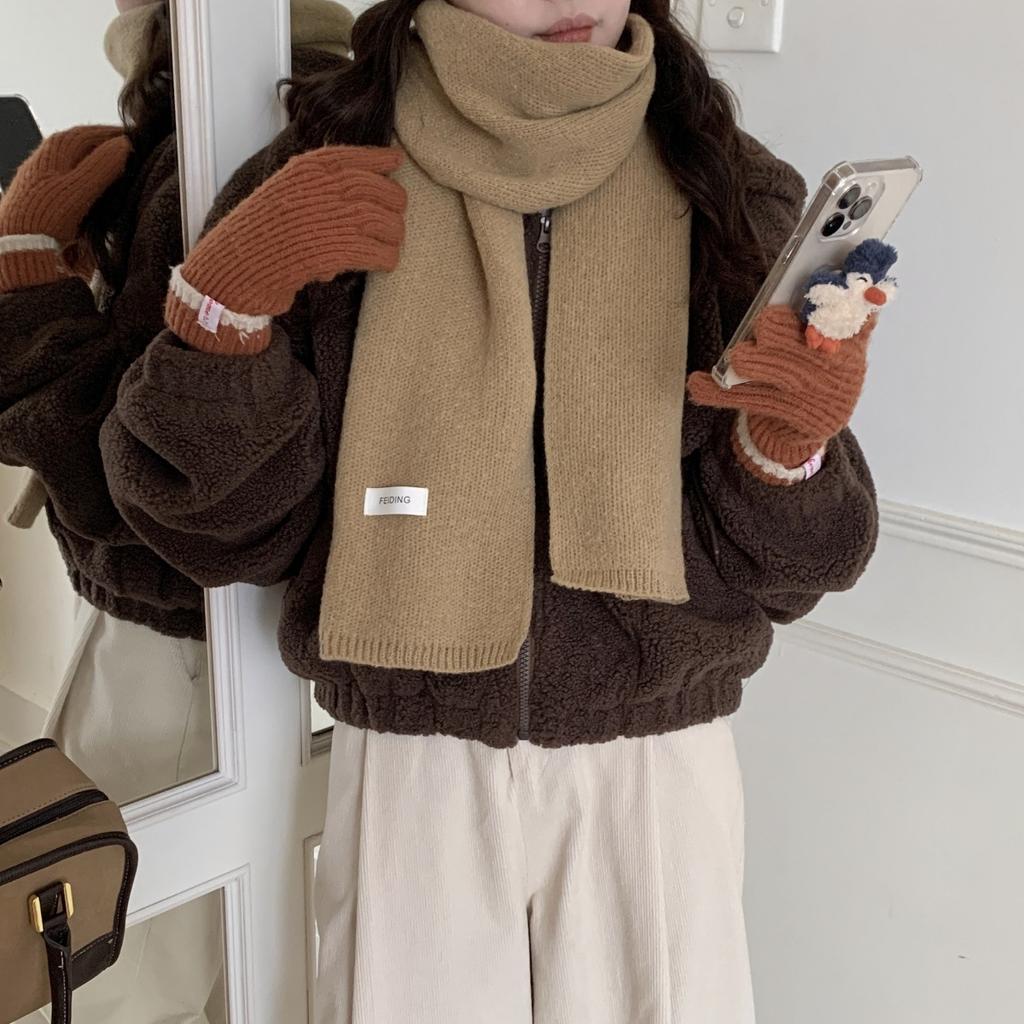 Hick Knitted Snood for Women 160x20cm Warm Winter Neck Warmer Solid Color Cashmere-like Fleece Scarf