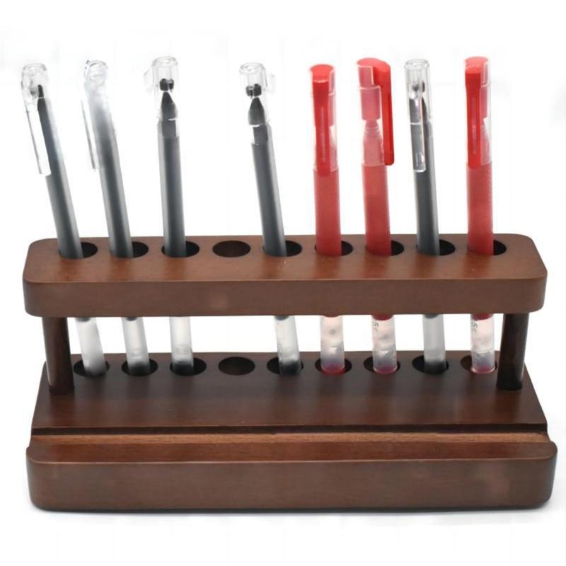 Органайзеры для стола Деревянный держатель для ручек Подставка для телефона Многофункциональный стакан для карандашей с подставкой для телефона Аксессуары для стола