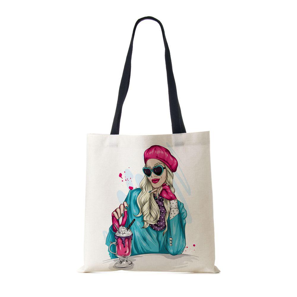 Сумка-тоут через плечо Gril Женская 2022 Многоразовая с принтом Харадзюку Повседневная Холщовая Сумка-шоппер Складная Дорожная Школьная Сумка для Книг Пляжная сумка CLE