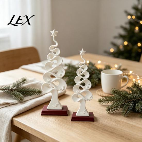 Modern Tabletop Decor Abstract Christmas Tree Figurine, Artistic Spiral Sculpture, Xmas Contemporary Office Desk Accessories Statue for Shelf