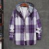 Мужская рубашка с капюшоном на весну и осень, пальто с длинными рукавами и клетчатым принтом, однотонное однобортное повседневное пальто в стиле пэчворк