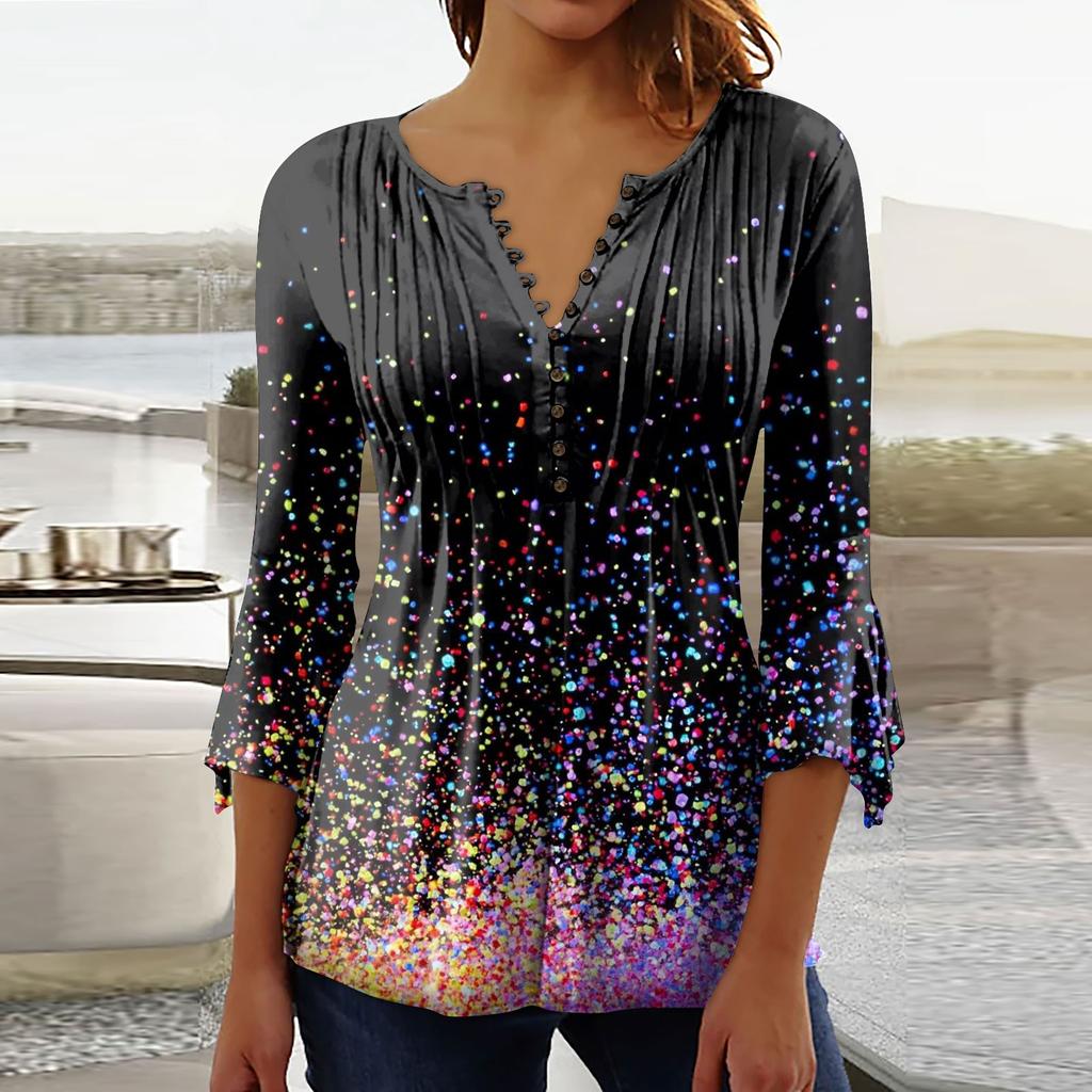 Женская рубашка с принтом на пуговицах, рубашка, леггинсы, топ