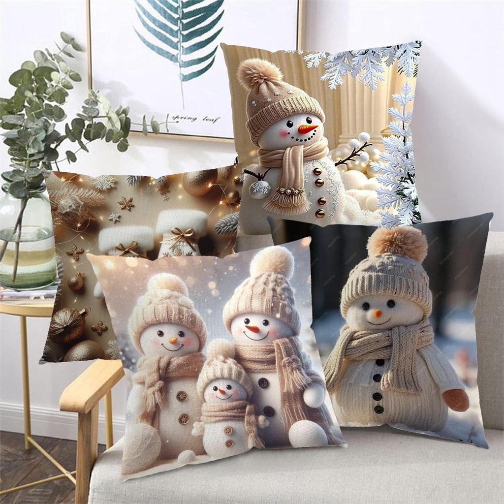Winter Snowman Patterned 2D Flat Printing Pillows Polyester pillowcase, sofa decorative cushion cov Headboard Pillow